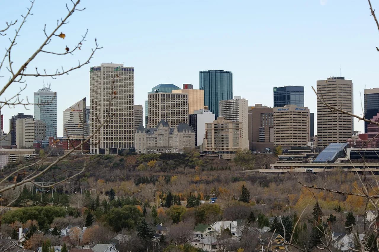 Skyline of Edmonton, Alberta, Canada — fence supply, rental and installation by Fenced.ca