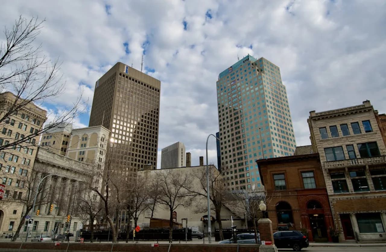 Skyline of Winnipeg, Manitoba, Canada — fence supply, rental and installation by Fenced.ca